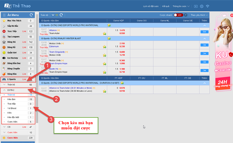 Hướng dẫn cá cược DOTA 2 tại máy tính