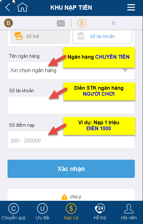 Nạp tiền tại atm