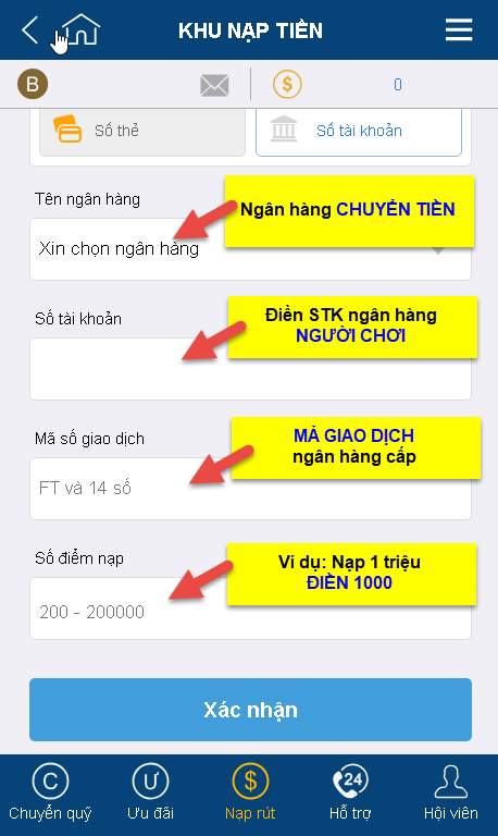 nạp tiền NHĐT